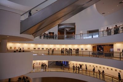 High angle view of people in modern building