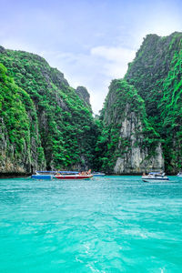 Scenic view of bay against sky