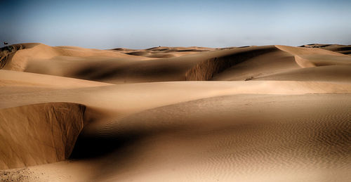 Sand dunes in desert against sky