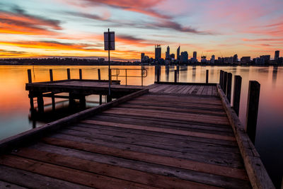 View of pier at sunset