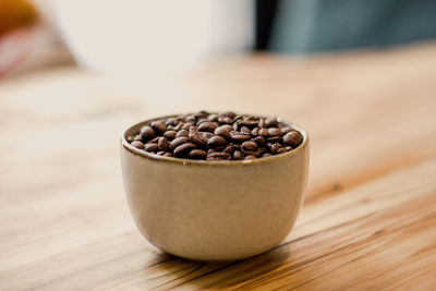 Close-up of coffee cup on table