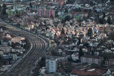 High angle view of buildings in city