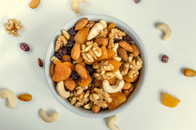 High angle view of breakfast in bowl on table