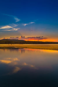 Scenic view of lake against sky during sunset