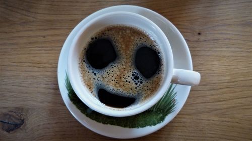 High angle view of coffee on table