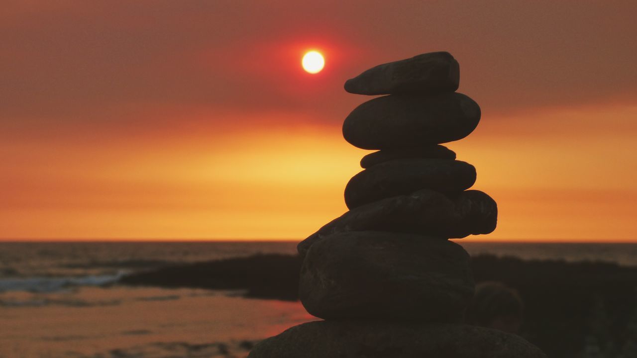 Zen rock at sunset