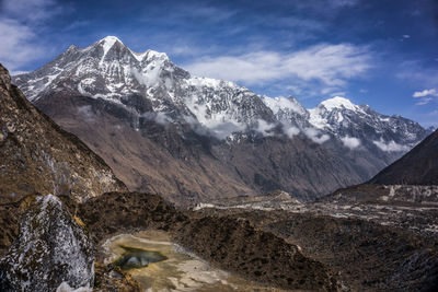 Scenic view of snowcapped mountains against sky