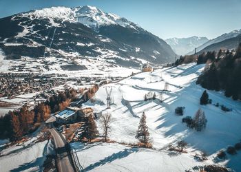 Scenic view of snow covered mountains