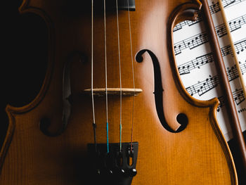 Cropped image of violin against black background