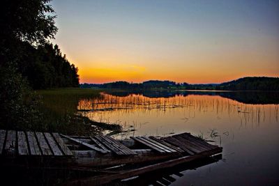 Scenic view of lake at sunset