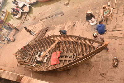 High angle view of people working