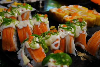 Close-up of sushi served in plate