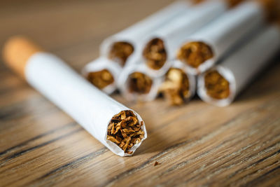 Close-up of cigarette on table