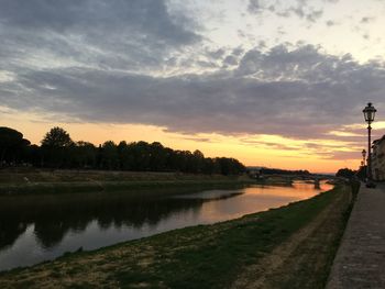 Scenic view of lake against sky during sunset