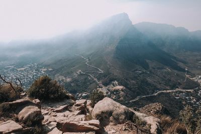 Aerial view of mountains against sky