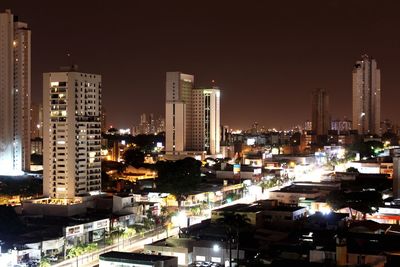 View of city lit up at night