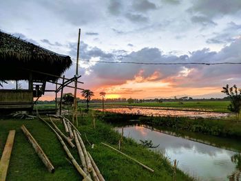 Scenic view of lake against sky during sunset