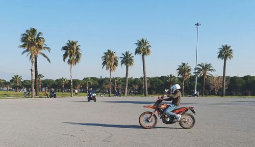 Rear view of man doing motocross 