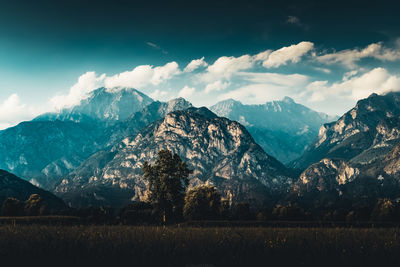 Scenic view of snowcapped mountains against sky