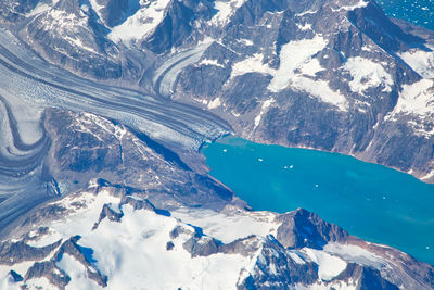 Scenic view of snowcapped mountains during winter