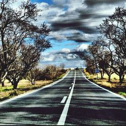 Empty road along bare trees