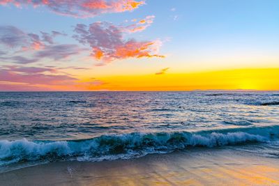 View of sea against cloudy sky during sunset