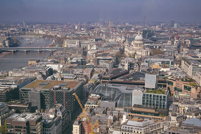 High angle view of buildings in city