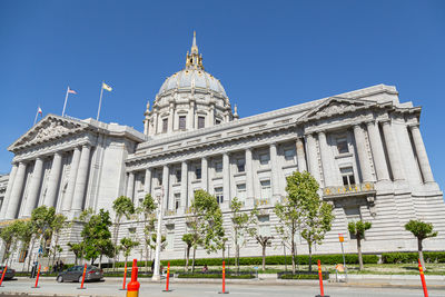 Low angle view of historic building against clear sky