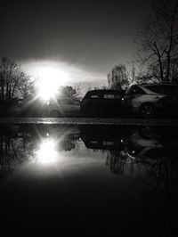 Reflection of trees in water against sky