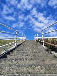 Low angle view of concrete staircase against sky