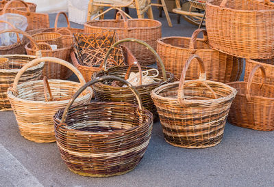 Close-up of wicker baskets