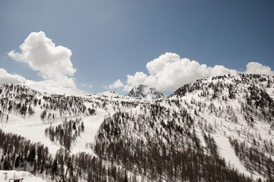 Scenic view of mountains against sky during winter