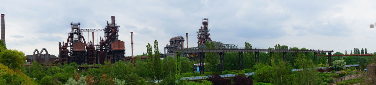 Panoramic view of factory against sky