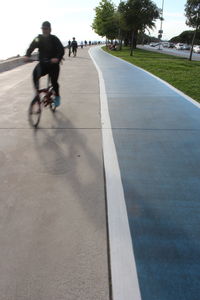 People riding bicycle on city