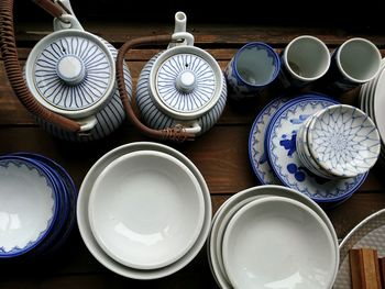 High angle view of bowls on table