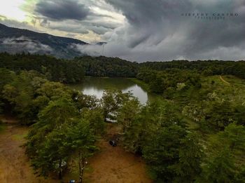 High angle view of forest against sky
