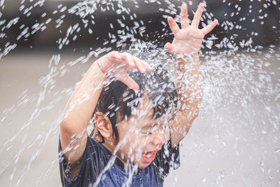 High angle view of man swimming in water