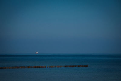 Scenic view of sea against clear blue sky