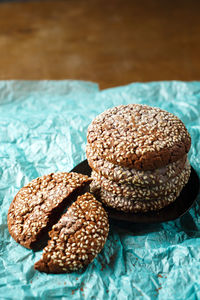 Close-up of cookies on table