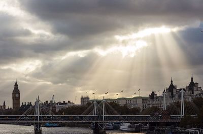 View of cityscape against cloudy sky