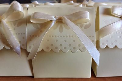 Close-up of gift boxes on table