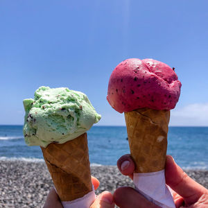 Close-up of hand holding ice cream cone