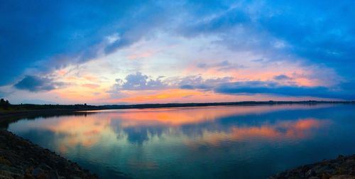 Scenic view of lake against sky during sunset