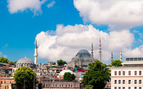 Panoramic view of buildings in city against sky