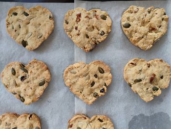 High angle view of cookies