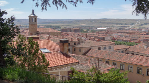 High angle view of townscape against sky