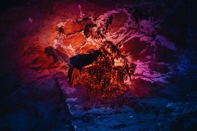 Close-up of rock formations at night