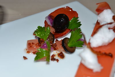 Close-up of served food in plate