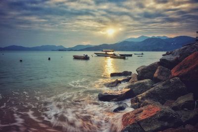 Scenic view of sea against sky during sunset