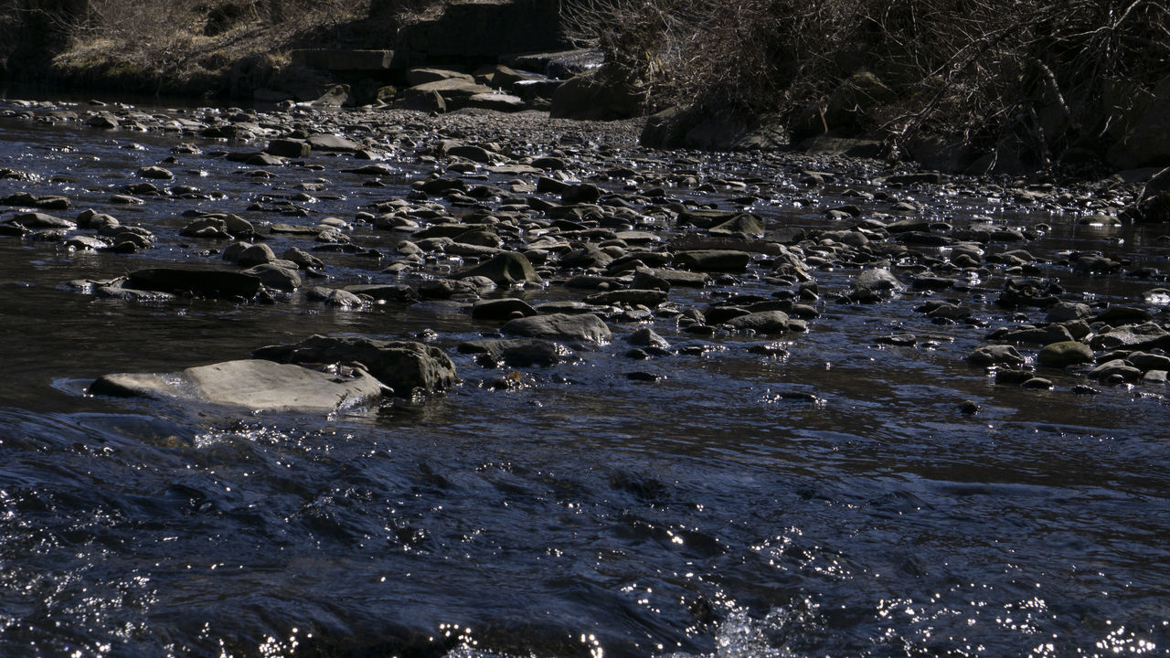 WATER FLOWING THROUGH ROCKS IN RIVER